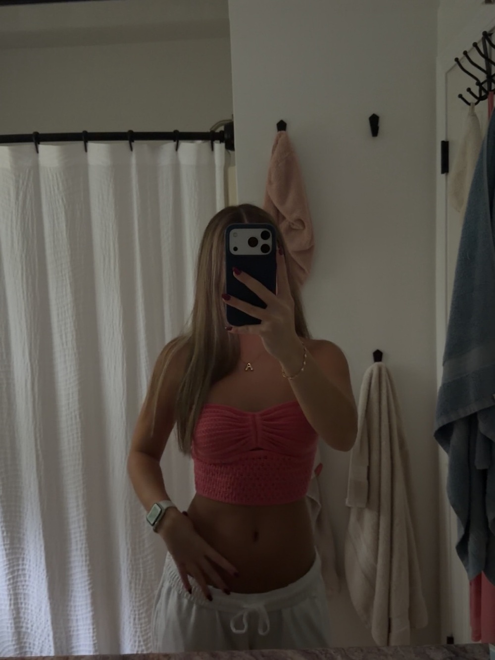American Eagle Outfitters Pink Strapless Crochet Bandeau Crop Top
